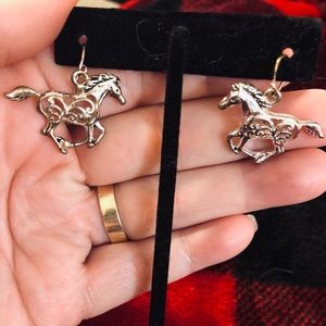 Silver tone Horse Pierced Hook Earrings